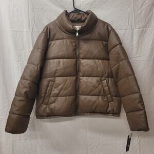 Sebby Collection Faux Leather Medium Brown Puffer Jacket XL NWT